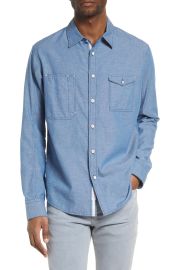 rag bone Mens Engineered Linen Button-Up Shirt in Indigo Rin  at Nordstrom